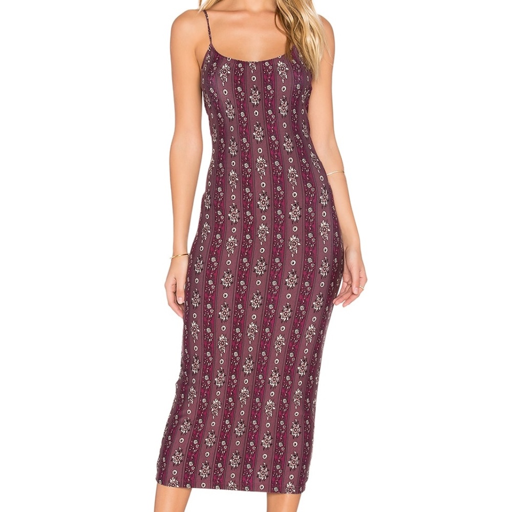 Novella Royale Farrah Midi Dress Boho Stripe Floral Plum Hudson Print - Revolve